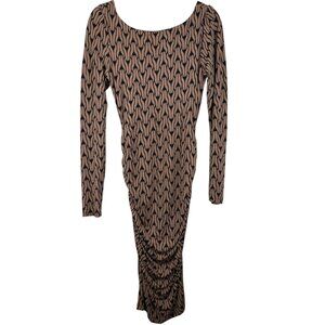 Tart Stretchy Midi Long Sleeve Rushed Sides Bodycon Dress - Small